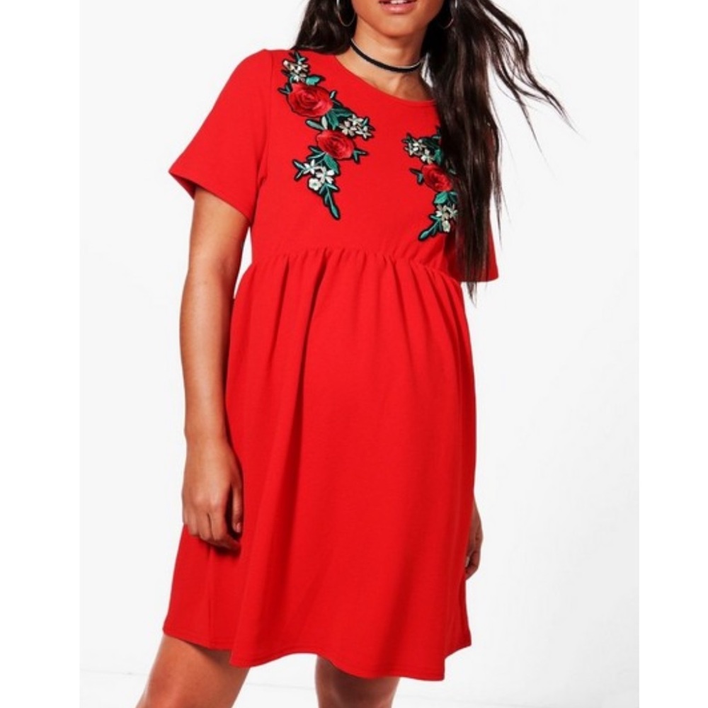 Maternity Red Smock Dress 10 EUC